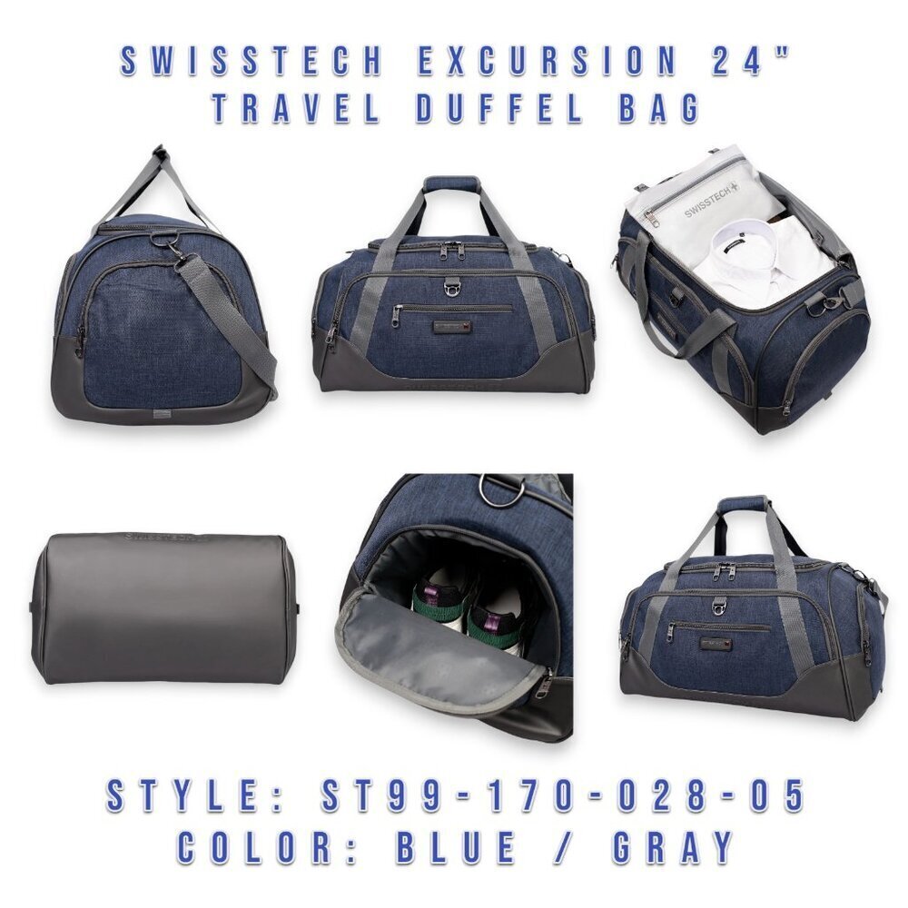 SwissTech Excursion 24" Travel Duffel Bag Waterproof Bottom 4 Pockets New _A1